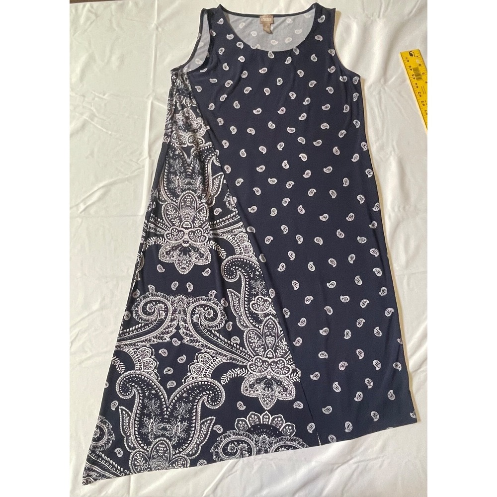 CHICO'S KINGS‎ NAVY BANDANA PRINT ASYMMETRICAL SLEEVELESS DRESS WOMENS 2